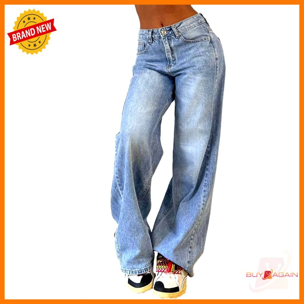 Wide Leg Jeans, Mid Rise Baggy Denim Pants, Y2k Vintage Style